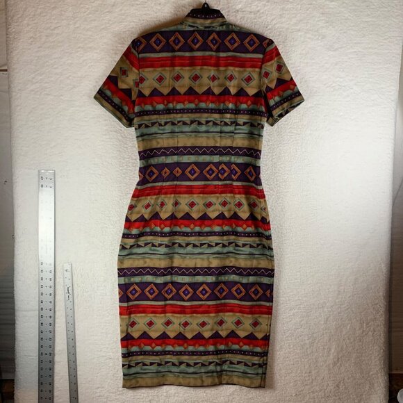 VTG J. Stevens by Carol Escritor Women's Aztec Print‎ Button Front Shirt Dress 6 - Picture 12 of 14
